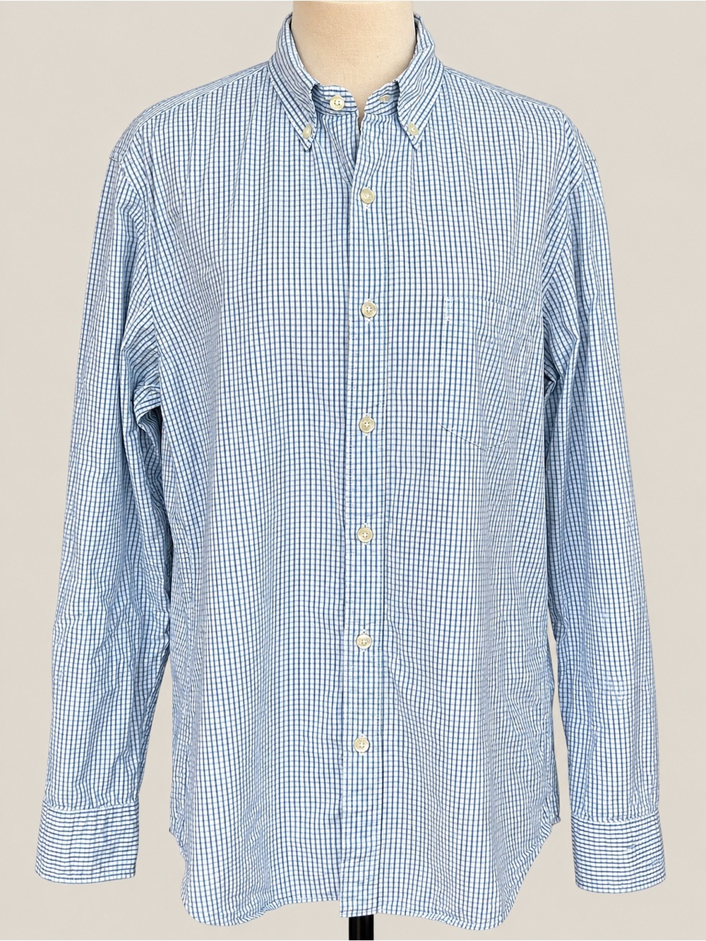 J.Crew Slim Fit Quality Woven Shirt Gingham Button Down in Blue & White Size Lar